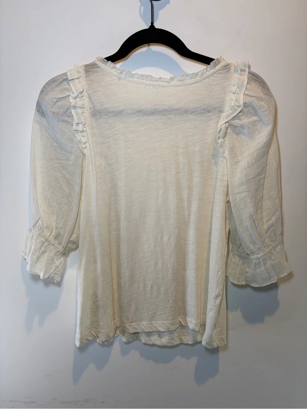 Anthropologie Cream Smocked Ruffle Yoke Blouse